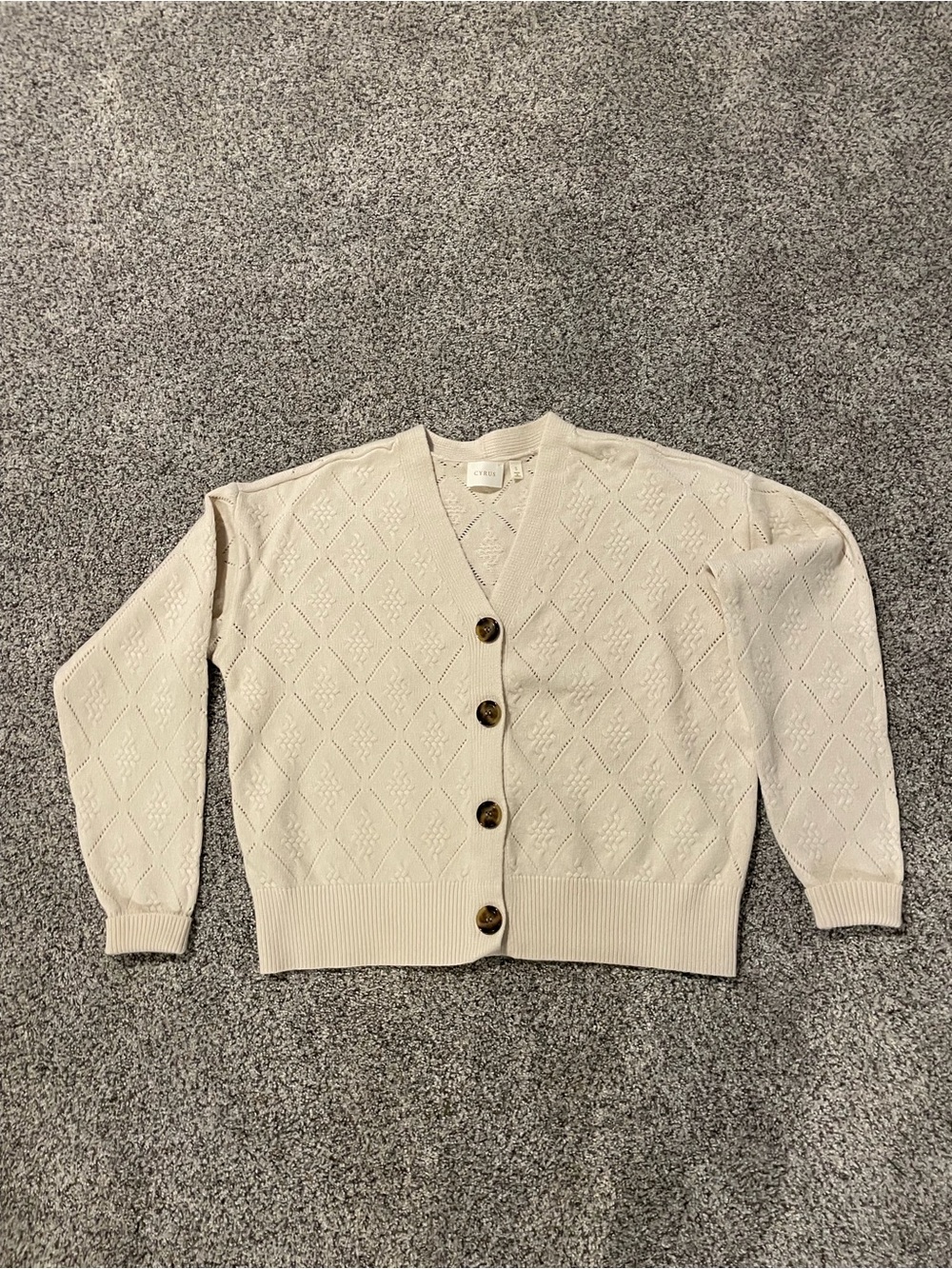 Cyrus Cream Diamond-Knit Button Cardigan